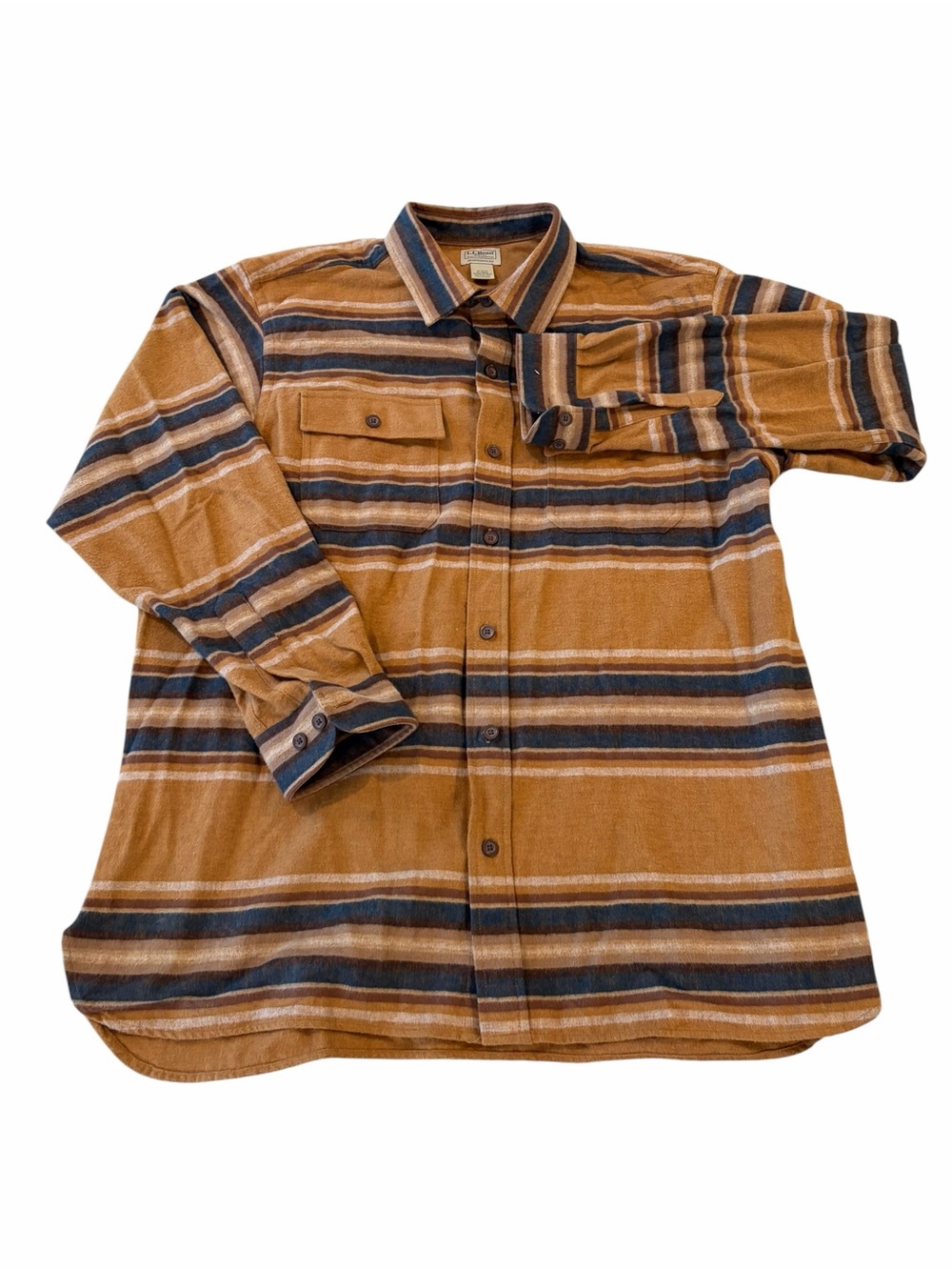 L.L.Bean Chamois Shirt Men XL Reg Brown Striped Flannel Button Up Heavy - Picture 2 of 6